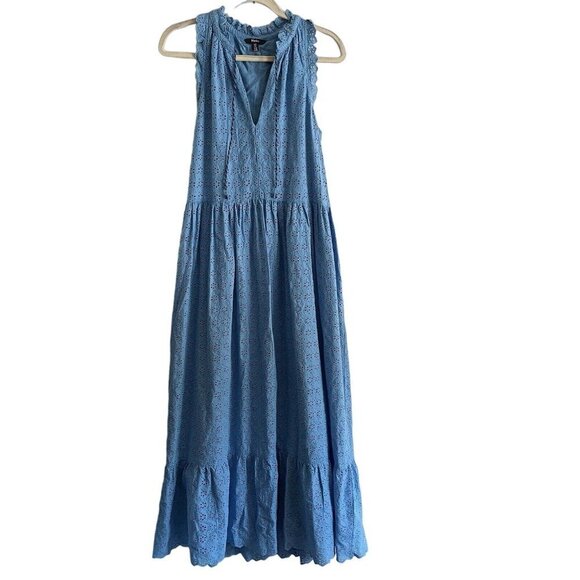 Hatley Women S Blue Eyelet Cotton Tasseled Sleeveless Tiered Emma Maxi Dress - Picture 3 of 12